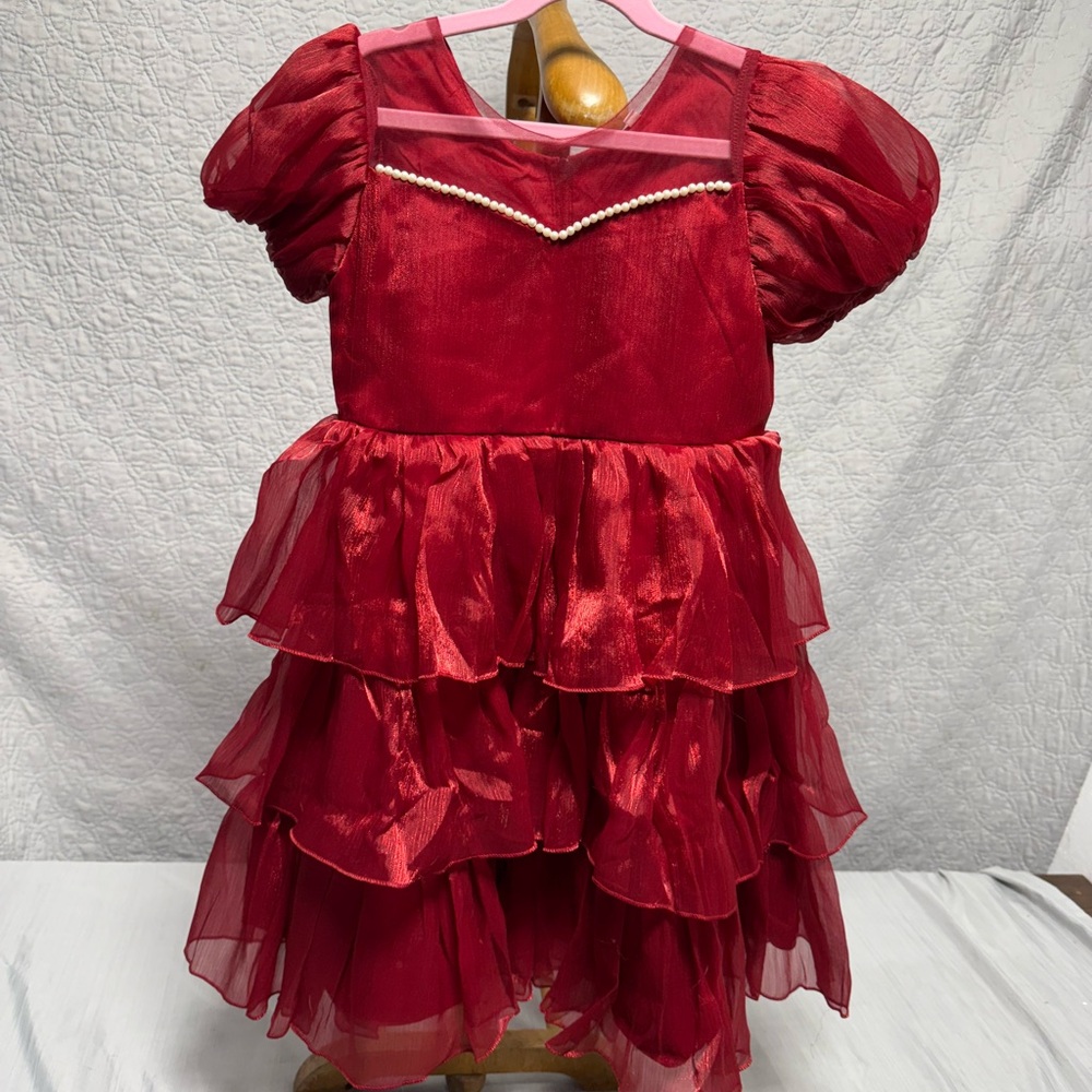 Charming Red Layered Kids Dress
